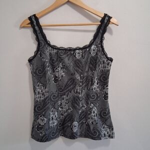 White House Black Market WHBM Y2K Paisley Corset Bustier Lace Cami Tank Medium